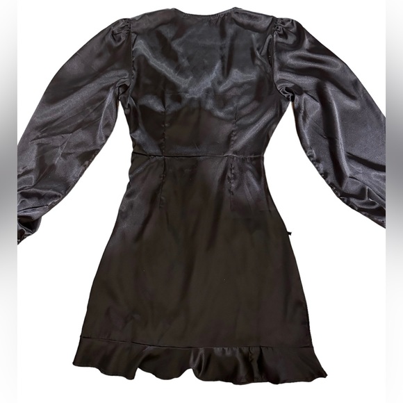 Cédelar Black Sexy Satin Dress With Sleeves and drawstrings size S - Picture 6 of 7